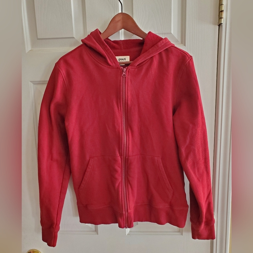 Pact Organic Brushed Fleece Zip Hoodie Size L Red